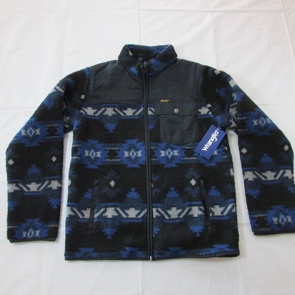 Wrangler Boy's XXL Aztec Print Sherpa Lined Full Zip Jacket - Blue - Picture 1 of 3